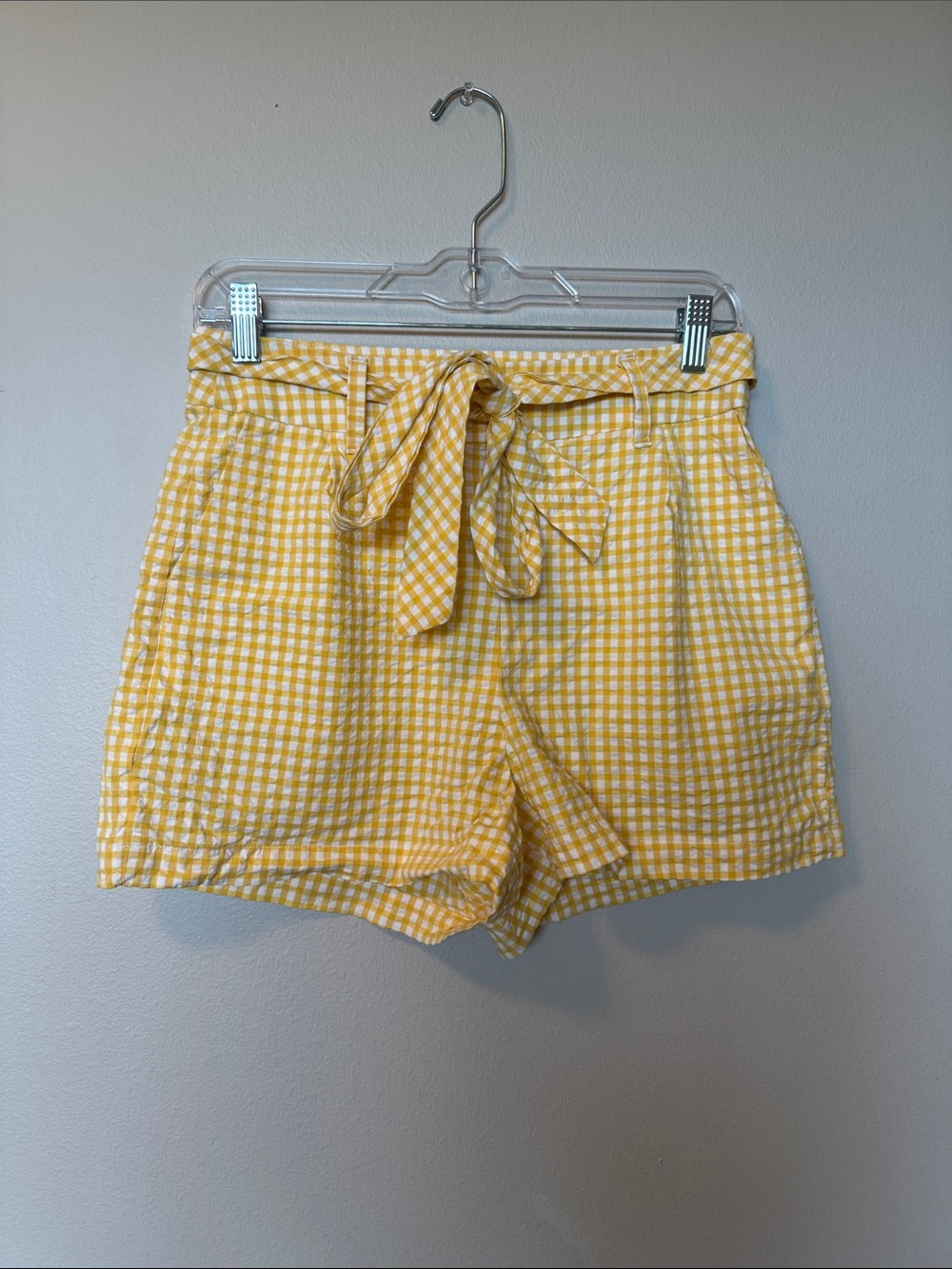 A New Day Yellow and White Gingham Tie-Belt Women’s Shorts